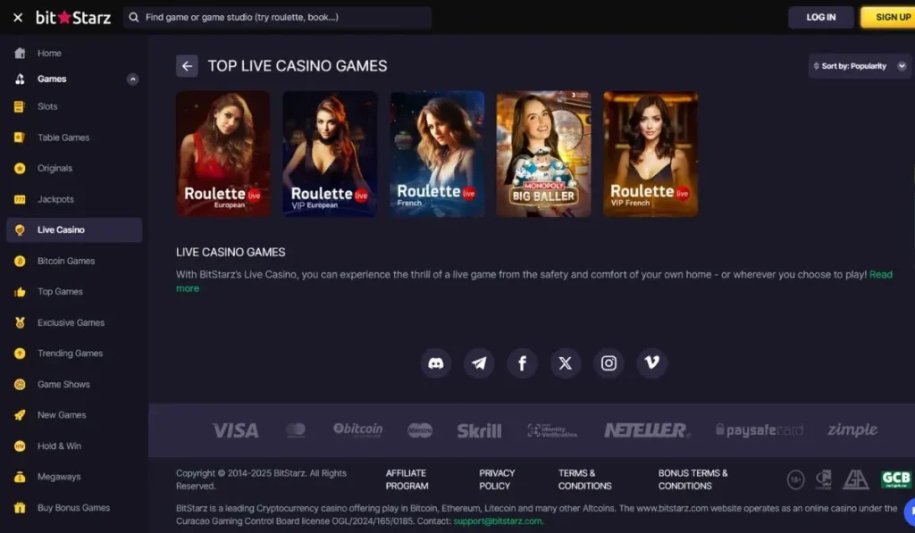 Bitstarz Live Dealer Games