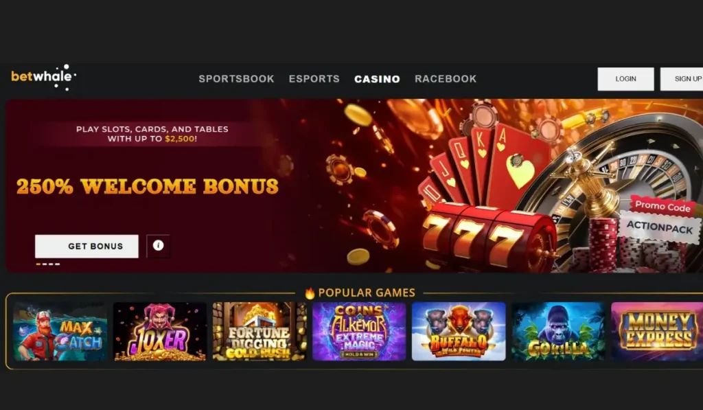 BetWhale casino and sportsbook platform with diverse games, live betting, and fast payouts.